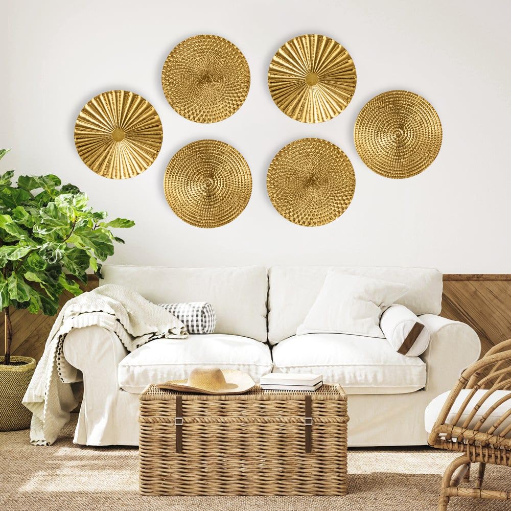 Briful 12" Gold Wall Décor Pack of 3 Metal Starbursts Radial Plate Wall Art Modern Accent Hanging Wall Decorations For Home Office Bedroom Or Living Room Wall Sculptures