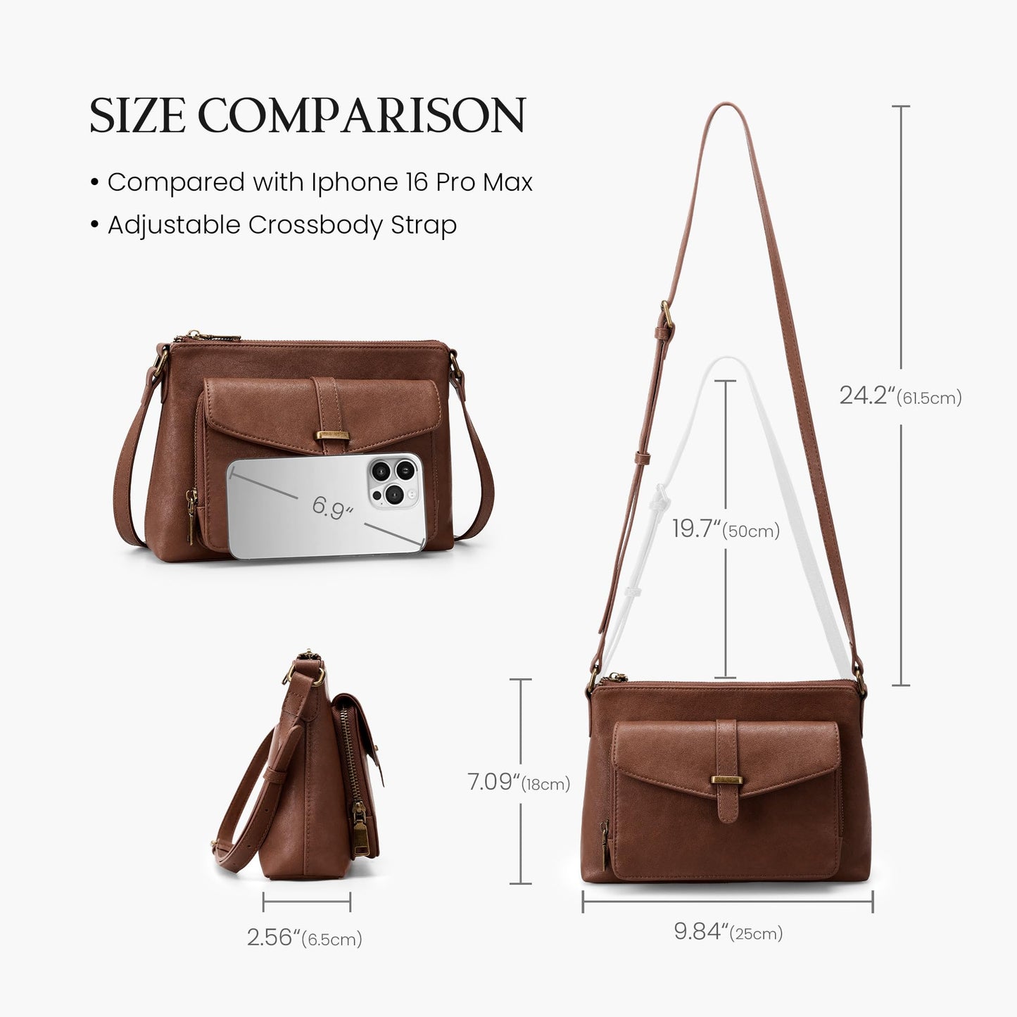 befen Genuine Leather Purses for Women Small Crossbody Purse with Built in RFID Wallet Soft Real Leather Cross Body Bags Brown Shoulder Bag with Adjustable Strap Trendy Handbag for Trave L& Daily