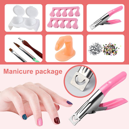 Nail Kit Set Professional Acrylic with Everything, 12 Glitter Acrylic Powder Kit Nails Art Tips Decoration, DIY Nail Art Tool and Supplies for Beginners