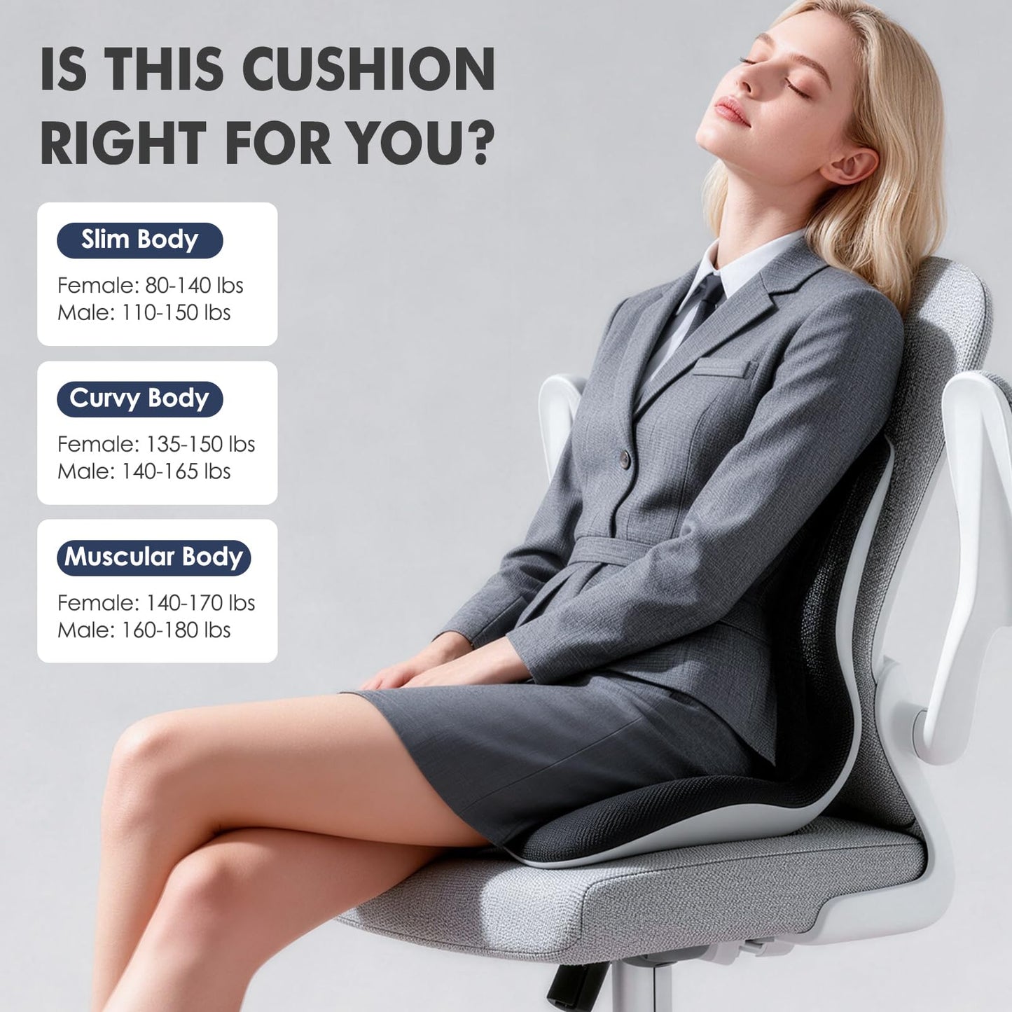 Civa Ergonomic Back Support Cushion for Office & Wheelchair, Posture Support for Long Sitting, Lumbar System & Extra-Thick Memory Foam for Sciatica Pain Relief