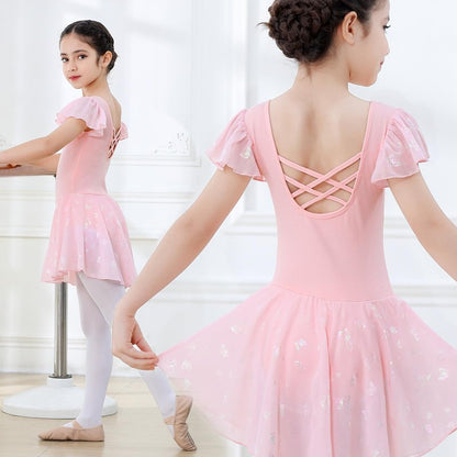 DIPUG Ballet Leotards for Girls with Skirt Shiny Toddler Dance Leotard Butterfly