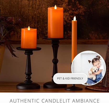 Luminara Taper, 1" x 9.5" AA Battery Wax Flameless Candle w/Timer, Remote Available Russet Orange Flickering White LED Light Flame, Home Decor for Halloween Fall Indoor Candlestick Decoration