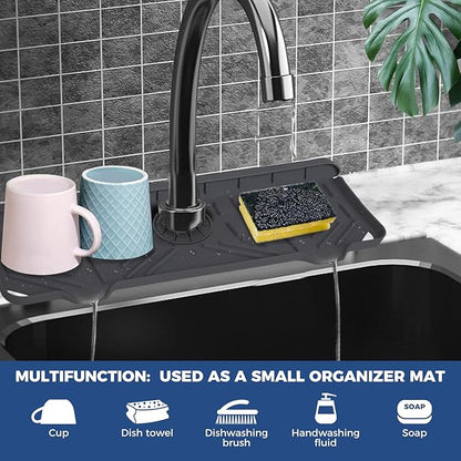 2 Pcs Silicone Faucet Handle Drip Catcher Tray Mat, 2 in 1 Dish Soap Sponge
