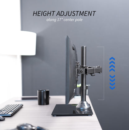 VIVO Freestanding Dual Monitor Stand with Sleek Glass Base and Adjustable Arms, Mounts 2 Screens up to 32 inch and 22 lbs Each, Black, STAND-V002FG