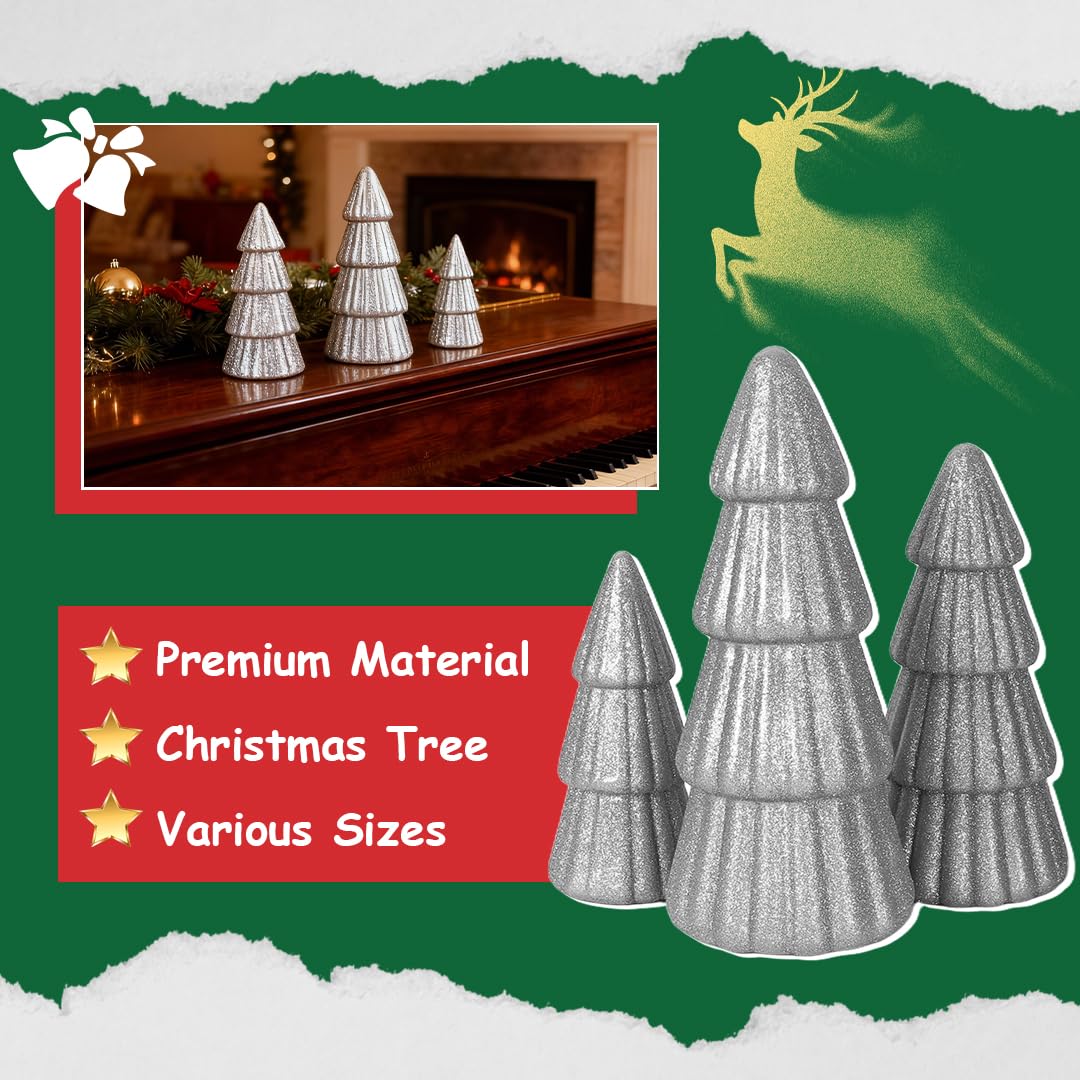 Joyhalo Tabletop Christmas Trees, Set of 3 Frosted Christmas Trees Indoor Xmas Decoration Centerpieces for Table, Mantel, Holiday, Party and Home Decor, Silver