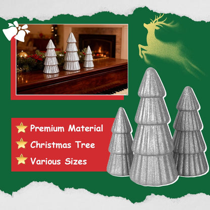 Joyhalo Tabletop Christmas Trees, Set of 3 Frosted Christmas Trees Indoor Xmas Decoration Centerpieces for Table, Mantel, Holiday, Party and Home Decor, Silver