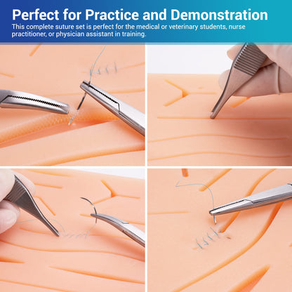 Alcedo Suture Practice Kit for Medical Students | Complete Set (32 Pieces) Include Durable Large Suturing Pad with Pre-Cut Wounds, Tools Kit, and Suture Threads | Perfect for Practice, Demonstration