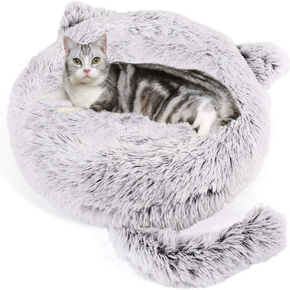 Wuudi Pet Cat Bed Dog Bed Cat Cave Cat House Plush Doughnut Cat Sofa Dog Sofa Washable Non-Slip Suitable for Cats and Dogs 55 cm (Grey)