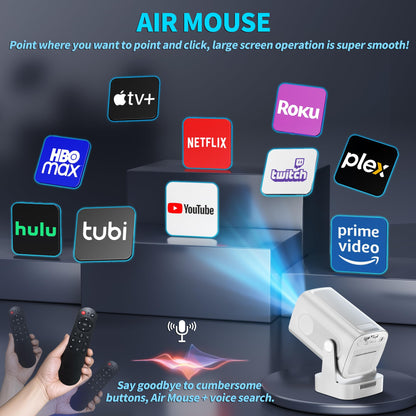 Mini Projector 1080P with WiFi 6 and Bluetooth 5.4, 4K Full HD Projector Features Auto Focus & Keystone, Portable Projector Built-in App Support 270° Rotatable, Compatible with Phone/HDMI/USB - White