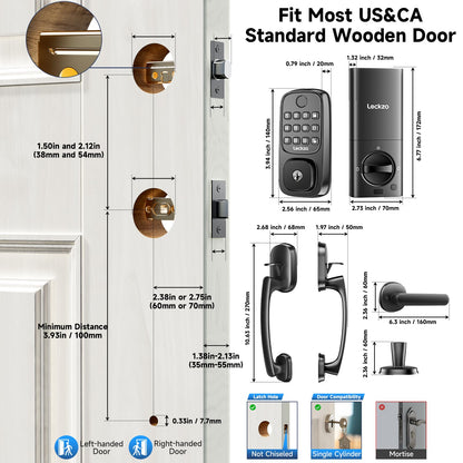 Smart Door Lock with Handle, Keyless Entry Door Lock Deadbolt Handle Set, Built-in WiFi Deadbolt Smart Lock for Front, Fingerprint, Keypad Code, App Control, Voice Control