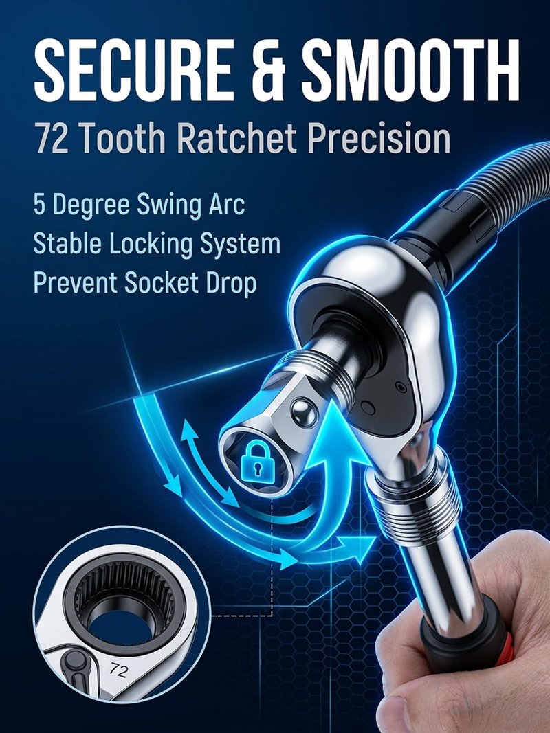 1/2 flexible shaft extension extender torque socket wrench ratchet drive bar bendable spring steel flex reach tool long connecting rod electric impact drill adapter set for Hard to Reach(14in)