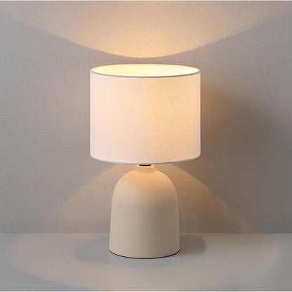 GLOBE Electric 61000142 15" Table Lamp, Ceramic, Light Concrete Finish, White Linen Shade, Rotary Switch on Socket, 5-Foot Clear Cord, Bedroom, Home Décor, Nightstand