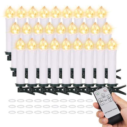 FREEPOWER 30PCS Flameless LED Taper Candles Battery Operated Christmas Tree Candle Lights With Remote Timer, Flickering Flame Mini Clip on Candles For Christmas Trees Garden Parties Home Decor (White)