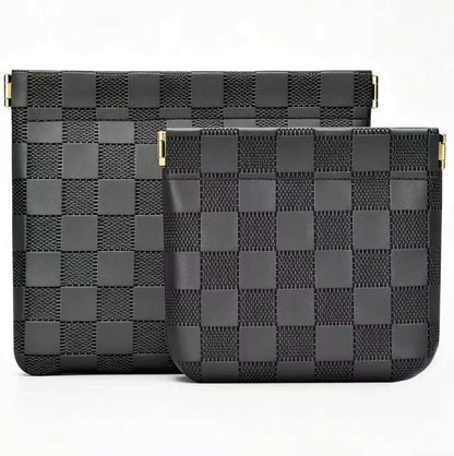 lomkya Checkered Makeup Bag Set Black 2 Pieces Leather Pocket Cosmetic Bag for Purse Waterproof Small Makeup Pouch for Purse Aesthetic Accessories Small Makeup Bag for Women inside Coin Purse