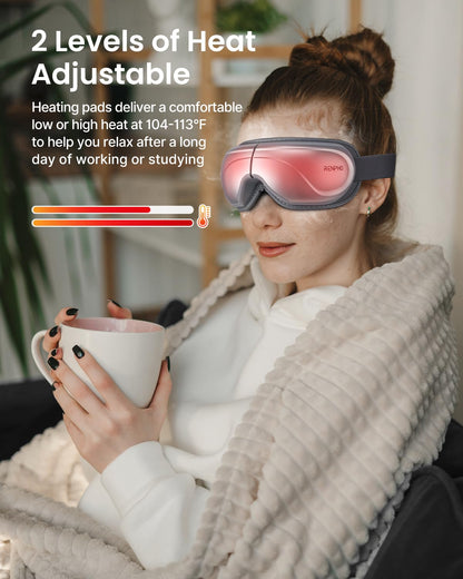 RENPHO Eyeris 2 - Extended Eye Massager with Heat and Vibration for Migraines, Eye Care, Heated Eye Mask with Bluetooth Music to Relieve Eye Strain and Dry Eyes, Improve Sleep, Birthday Gift