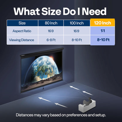 VIVOHOME Projector Screen Pull Down, 1:1 120 Inch Retractable Projection Screen, HD 4K Manual Pull Movie Screen for Home Theater, Cinema, Office (84x84 Inch Black)