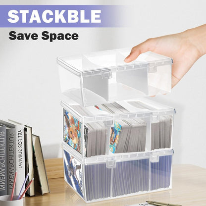 Trading Card Storage Box with 2 Dividers,Toploads Storage Box Plastic Baseball Card Storage Box for 500+ Sports Cards 100+ Top Loads for MTG Magic TCG Yugioh Playing Card Case Holder (1 Pack)