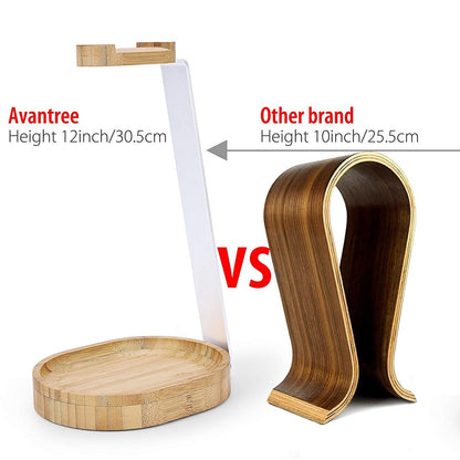 Avantree Universal Wooden & Aluminum Headphone Stand Hanger with Cable Holder, Sturdy Desk Headset Mount Rack for Sony, Bose, Shure, Jabra, JBL, AKG, Gaming Headphones Display - TR902