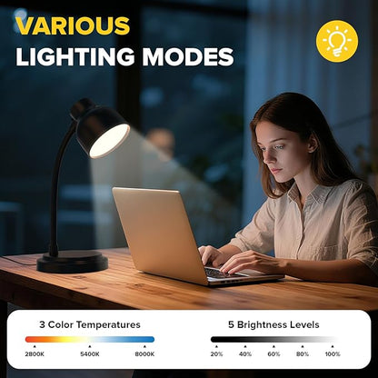 LED Desk Lamp for Office Home,Table lamp,Desk Lamp for College Dorm Room,4 Brightness,Dimmable Table Lamp Eye Caring Reading Light(Black)