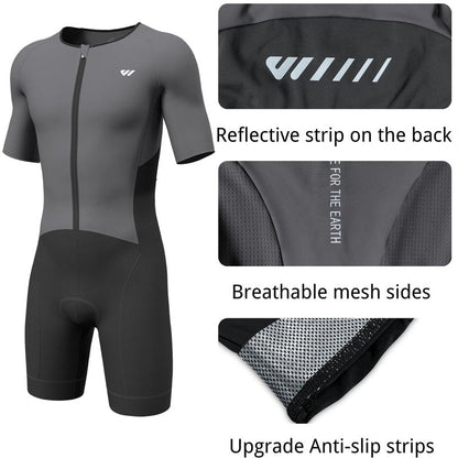 Lo.gas Men's Triathlon Suits,High Elasticity Breathable Quick-Drying Trisuit Race‌ Skinsuits Cycling Swimskin Bike Swim Run Gray XX-Large