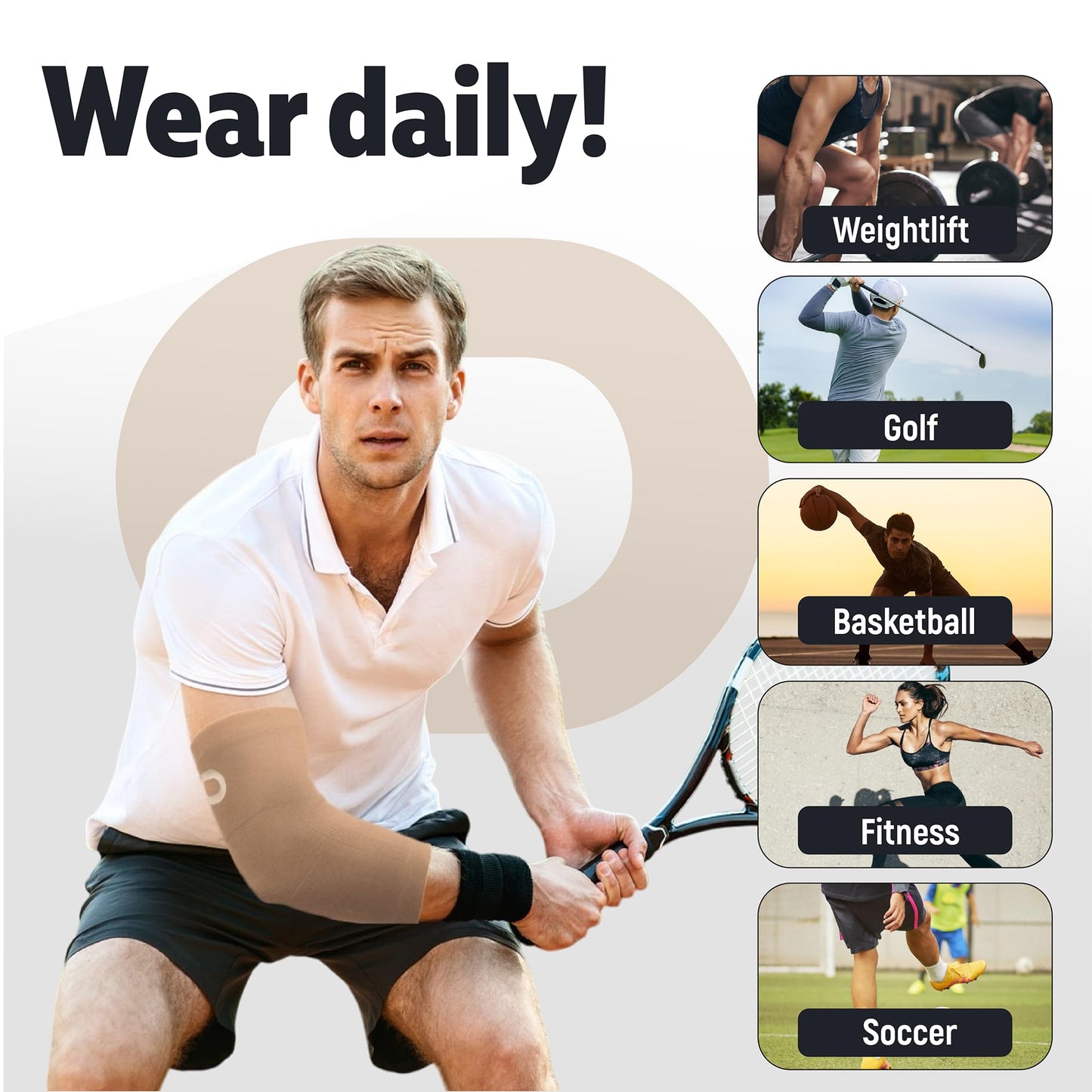 Elbow Brace Compression Sleeve (1 Pair) - Instant Support Elbow Sleeves for Tendonitis, Arthritis, Bursitis, Tennis Elbow, Golfers Elbow, Treatment, Workouts, Weightlifting, Pain Relief, Recovery