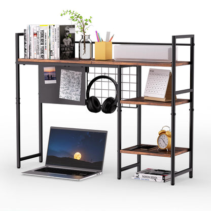 ZNMYDMT 38.5" 3-Tier Desktop Bookshelf | Desk Organizer Shelf & Computer Monitor Stand | Dark Brown Home Office Storage
