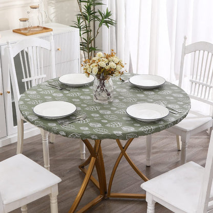 WALRUS Round Vinyl Fitted Tablecloth with Flannel Backing Elastic Edge Design Table Cover Waterproof Oil-Proof PVC Table Cloth Stain-Resistant Wipeable for Round Table, Round Tablecloth