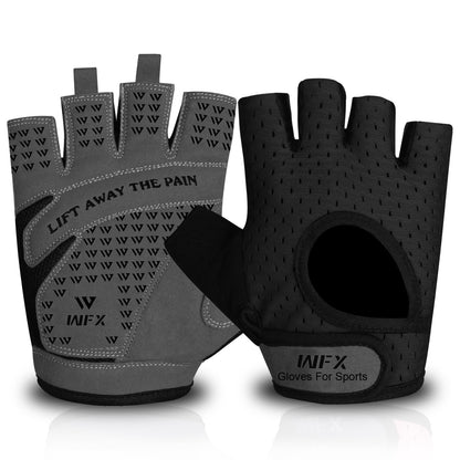 WFX Weight Lifting Gym Gloves Fitness Workout Breathable Ladies Gloves Non-Slip Silicone Padded Palm Protection Elasticated Strength Training Equipment Half Finger Exercise (Black, XL)