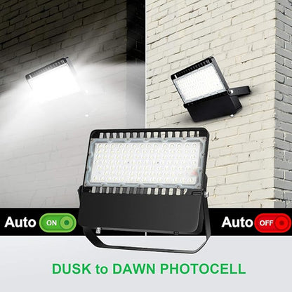 ledmo Super Bright LED Flood Light Outdoor Fixture with Dusk to Dawn Photocell - Commercial Grade Waterproof Floodlights for Large Stadiums, 5000K, 36000 Lumen (3 Pack)