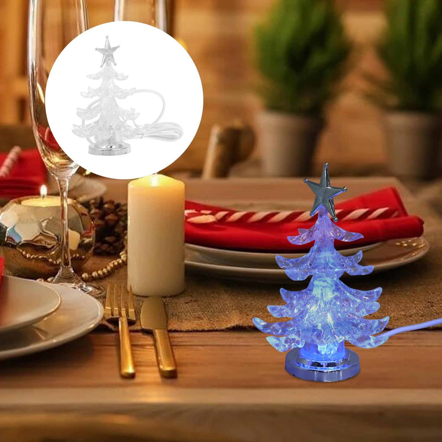 Gatuida 2pcs USB Night Light, RGB Led Glowing Christmas Tree Table Lamp, Acrylic Decorative Bedside Lamp for Home Decor, 4. 33 Inch
