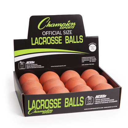 Champion Sports Low Bounce Lacrosse Balls – Official Size for Practice & Training & Indoor Play, NCAA, NHFS Certified, 12-Pack, Orange