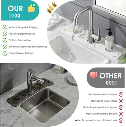 4Pcs Stone Faucet Mat for Kitchen Sink, Diatomite Quick Dry Water Absorbing