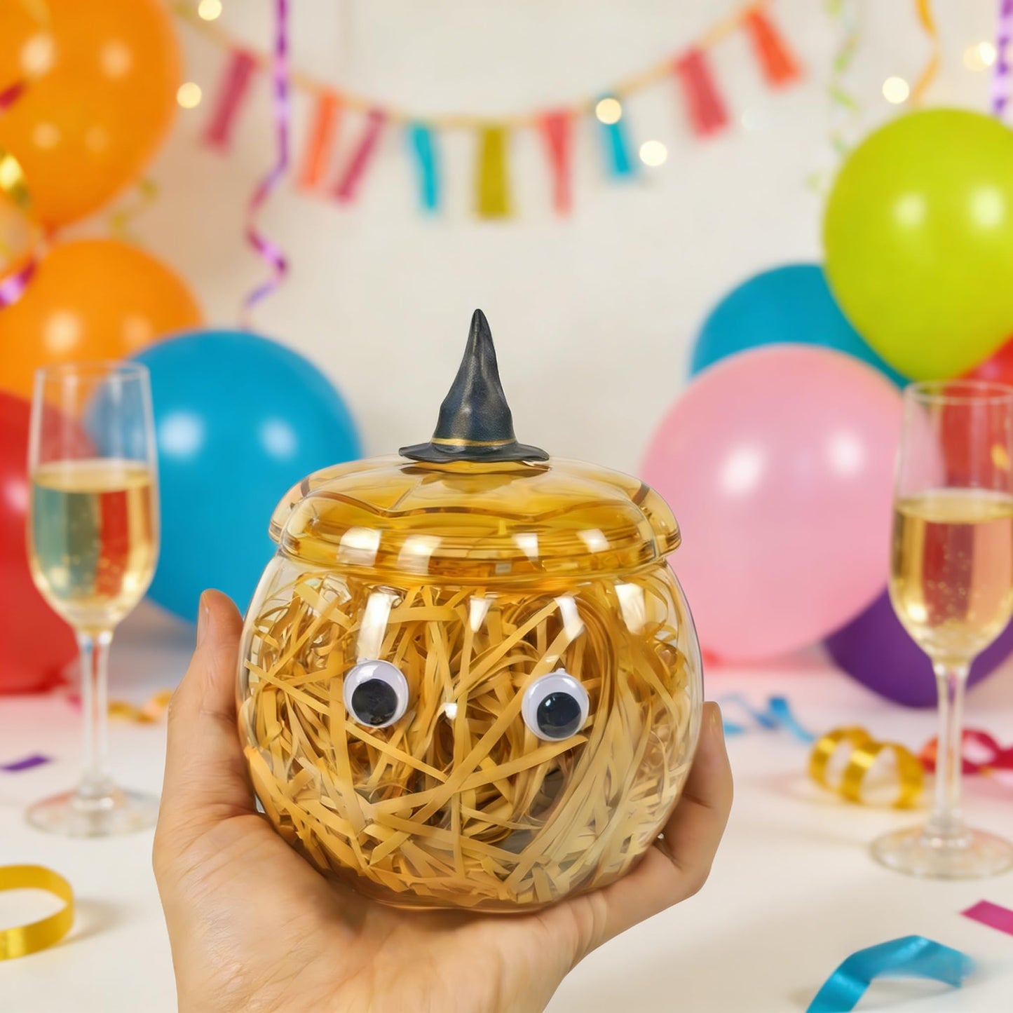 HANZE Large Pumpkin Container, Pumpkin Shaped Candy Toy Jar, Back To School, Teacher Appreciation Gift, Party Ornaments, Halloween, Thanksgiving，Christmas Decor Box - Clear + Orange