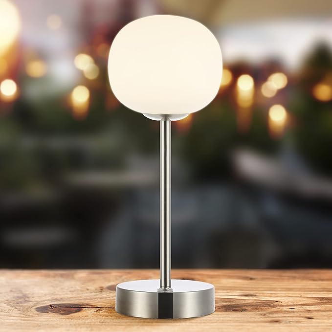 JONATHAN Y JYL7108A Natalia 12.25" Modern Minimalist Iron Rechargeable Integrated LED Table Lamp Contemporary Bedside Desk Nightstand Lamp for Bedroom Living Room Office, Nickel/White