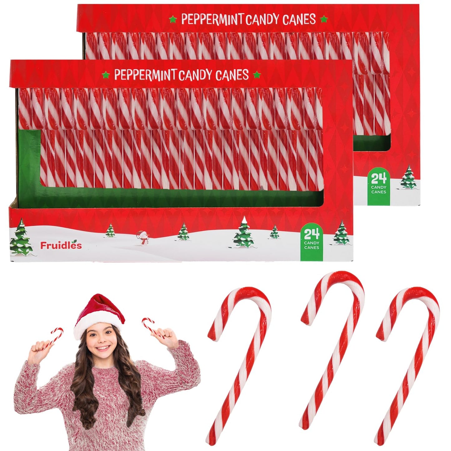 Fruidles 48-Pack Christmas Candy Canes Suckers, Peppermint Flavor, Individually Wrapped (48-Pack)