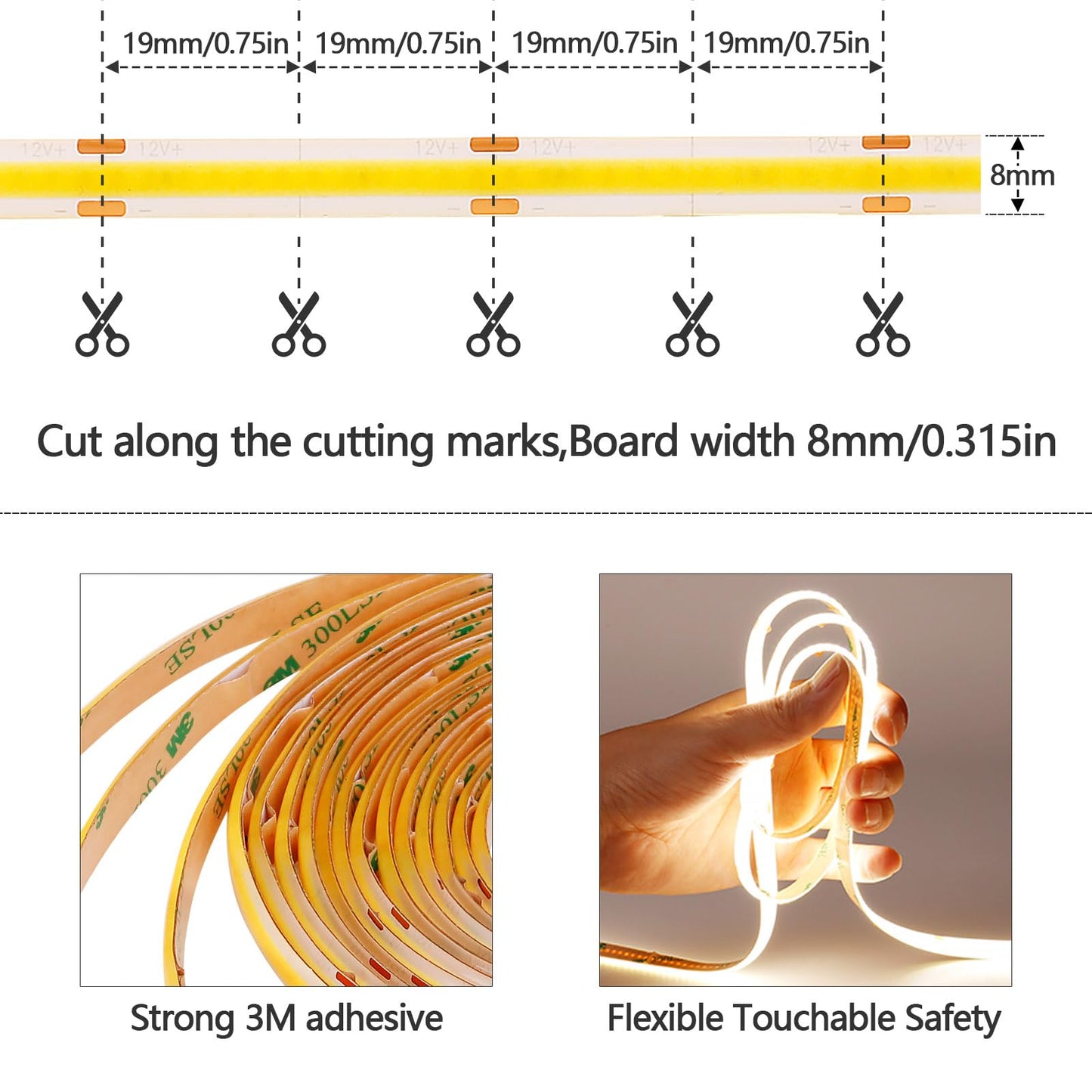 GOMING DC 12V COB LED Strip Light Natural White 4000K IP65 Waterproof 16.4ft(5M) 1560LEDs CRI 93+ Uniform Glow Flexible LED Tape Lights for DIY Bedroom Kitchen Home Decor(No Power Supply)