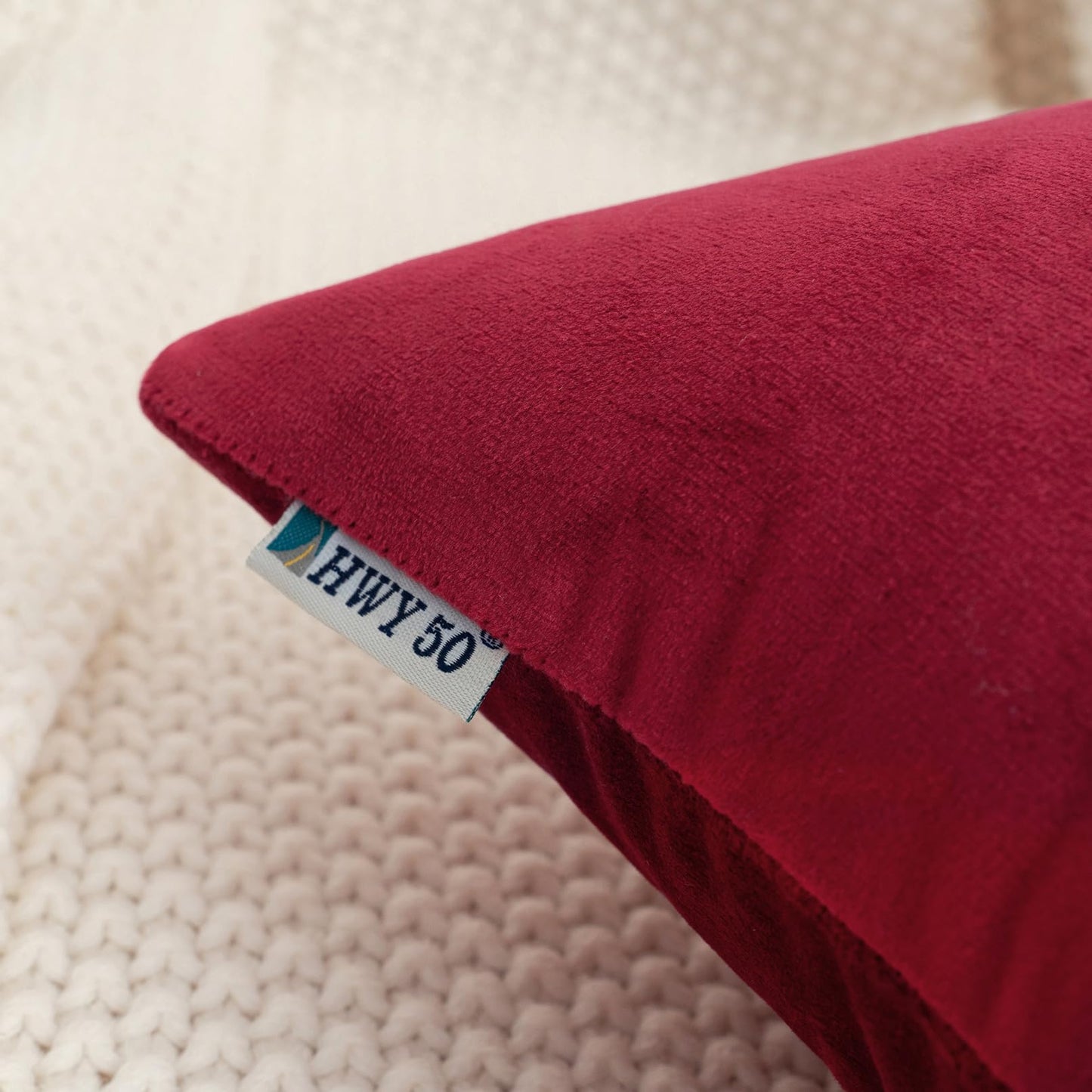 HWY 50 Burgundy Red Velvet Throw Pillow Covers 18x18 Inch, Pack of 2 Soft Cozy Solid Decorative Luxury Cushion Cases for Couch Sofa Bed Living Room Bedroom