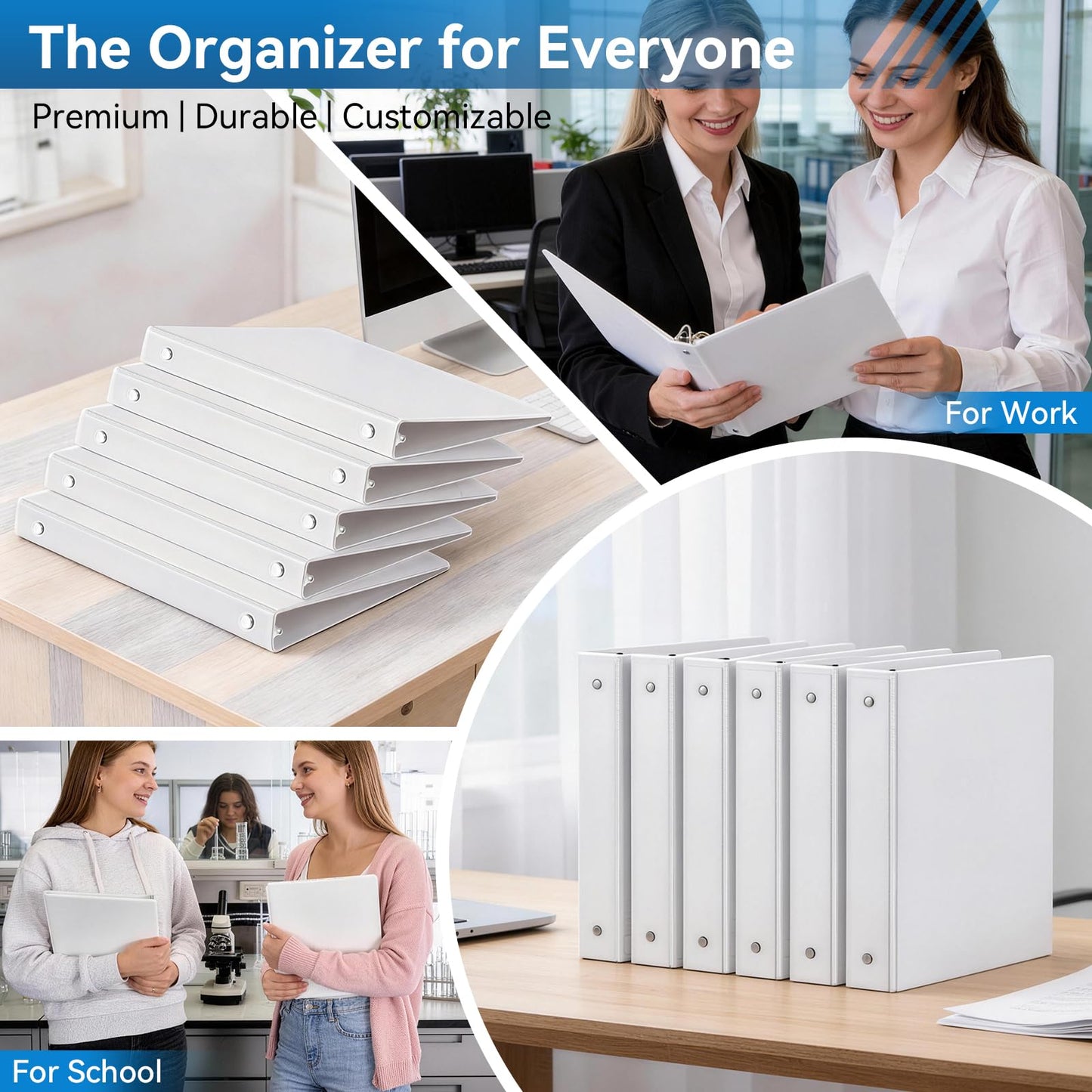 SUIN 1-inch 3 Ring Binder with 2 Interior Pockets, 1''Durable Binders Holds US Letter Size 8.5'' x 11'' Paper - Versatile Binders for Office, Home, and School Use, 6 Pack White