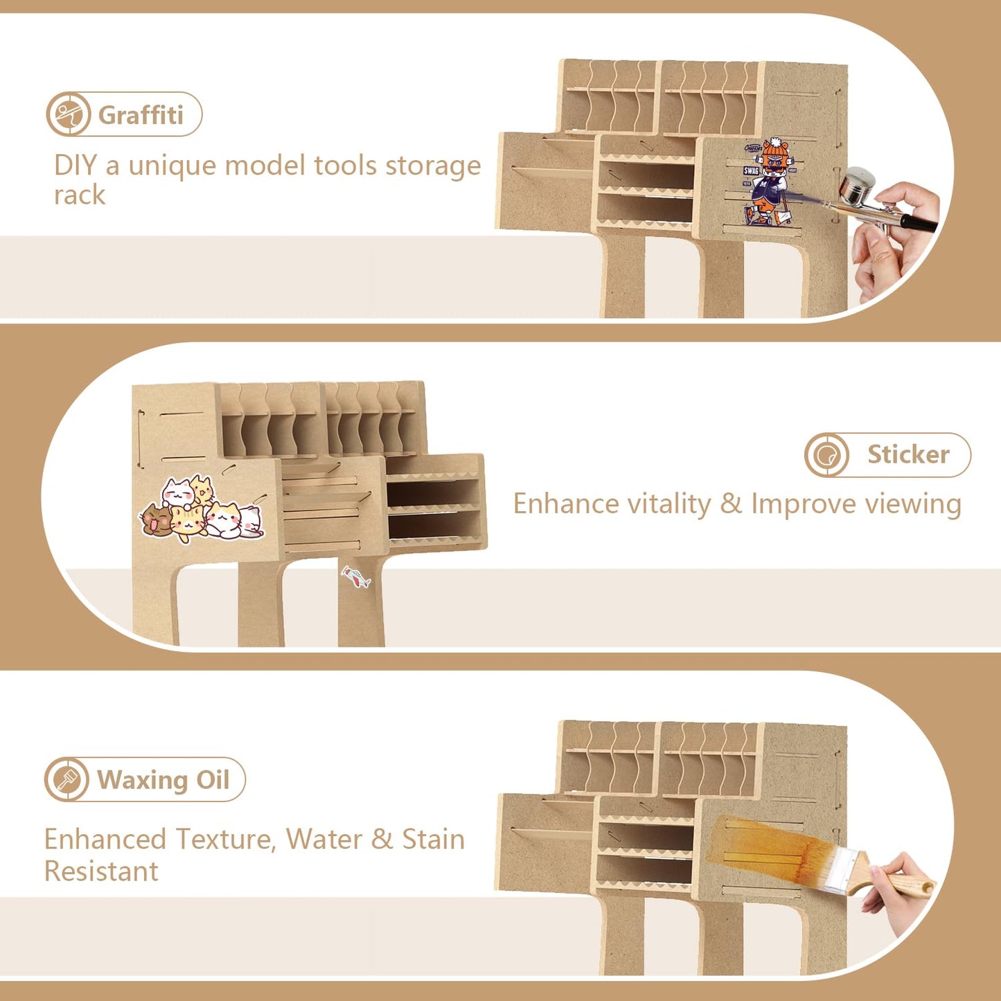 Bucasso Wooden Model Kit Organizer Rack with MDF Material, Paint Rack, Screwdriver/Brush Holder, For Tamiya Paints and Tools, GK1
