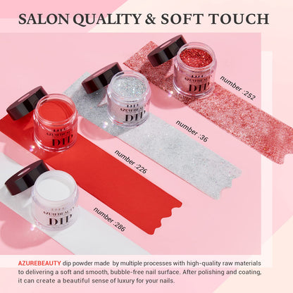 AZUREBEAUTY Dip Powder Nail Kit Starter, All Season Skin Tone Nude Brown 4 Colors Acrylic Dip Powder Liquid Set with Base/Top Coat Activator for French Nail Art Manicure DIY Salon Gifts