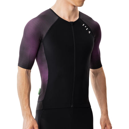 MY KILOMETRE Men's Triathlon Top Full Zip Short Sleeve Tri Shirt, Quick-Dry, UPF 50+ Protection with Reflective Back Pockets, Performance Gear for Running, Swimming, Cycling Purple