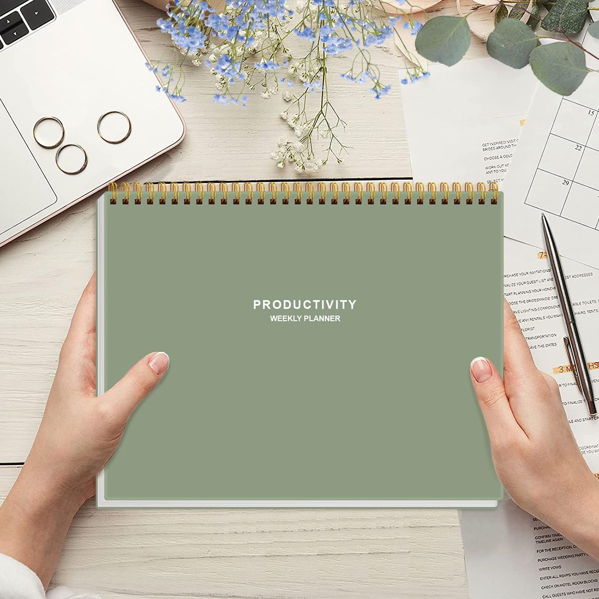 Weekly Productivity Planner - 8.5" x 11" Dashboard Desk Notepad Has 6 Focus Areas to List Tasks for Goals, Projects, Clients, Academic or Meal-Organize Your Daily Work Efficiently, 54 Weeks, Green