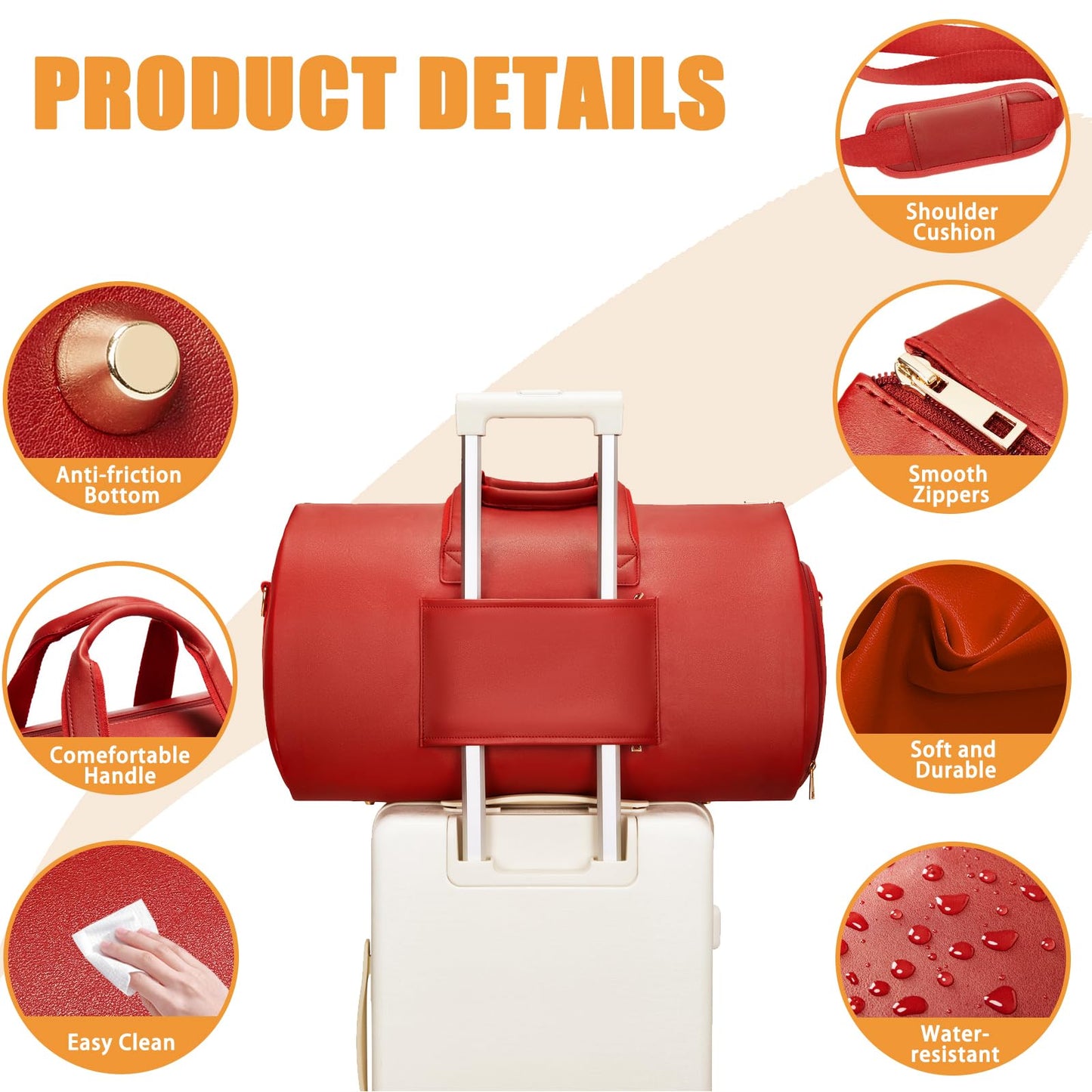 Leather Garment Bag Women, Carry on Garment Bag for Travel Convertible Garment Duffel Bag 2 in 1 Waterproof Foldable Travel Suit Bag Weekender Bag with Shoe Pouch