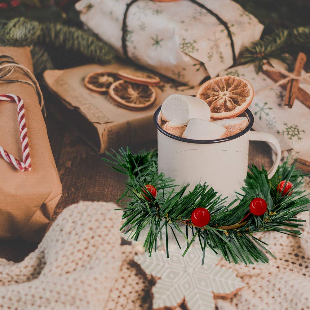 YBB 12Pcs Christmas Candle Rings, Small Artificial Red Berry Wreath Candle Holder Rings, Fits 3 Inch Pillars Candle Tapers for Rustic Wedding Centerpiece Christmas Table Decoration
