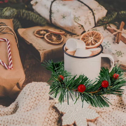 YBB 12Pcs Christmas Candle Rings, Small Artificial Red Berry Wreath Candle Holder Rings, Fits 3 Inch Pillars Candle Tapers for Rustic Wedding Centerpiece Christmas Table Decoration