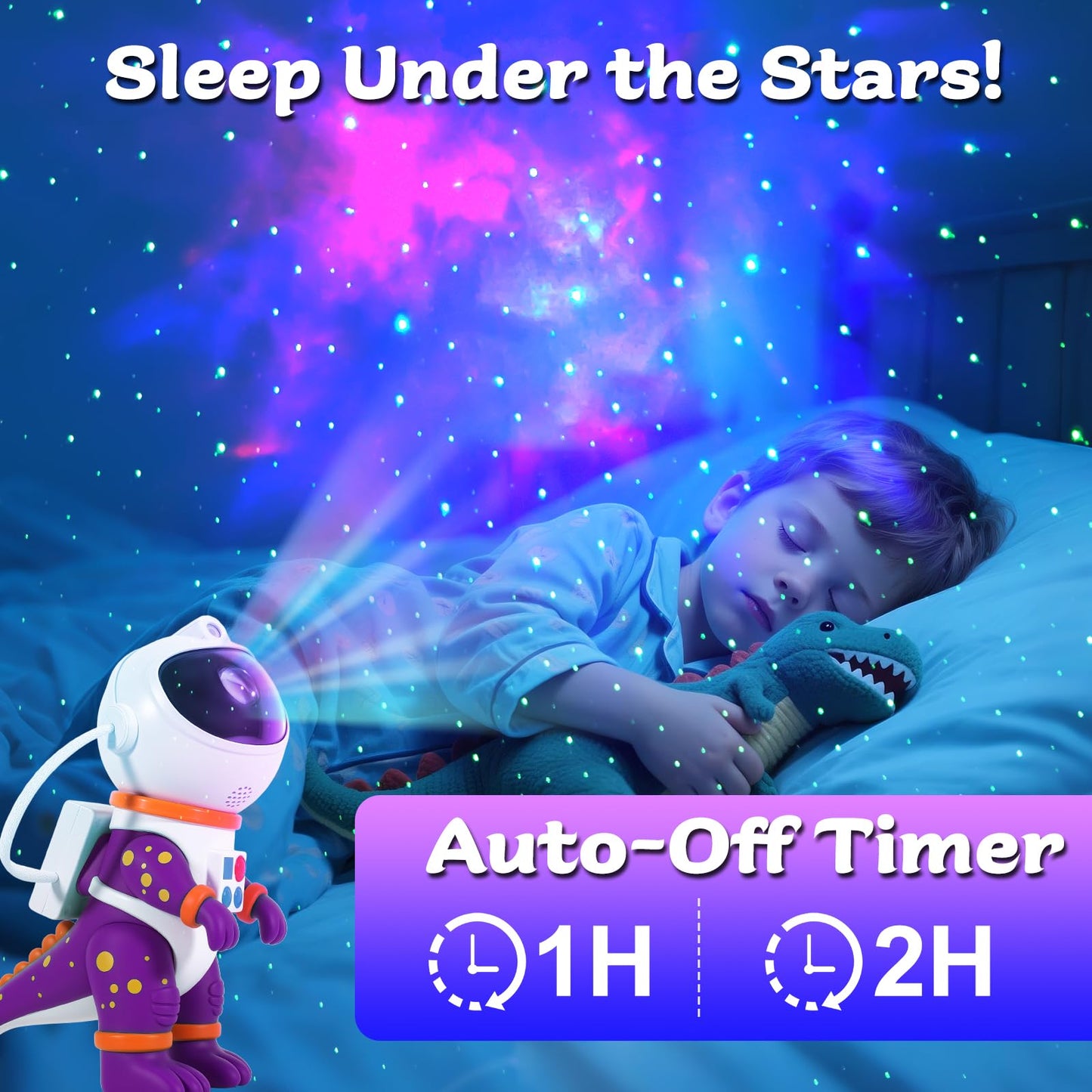 LOVME Galaxy Star Projection Night Light, Dinosaur Astronaut Space Projector with 8 Modes Starry Nebula Effects, Timer & Remote Control, Bedroom Ceiling Decor for Kids, Christmas Birthday Gift(Purple)