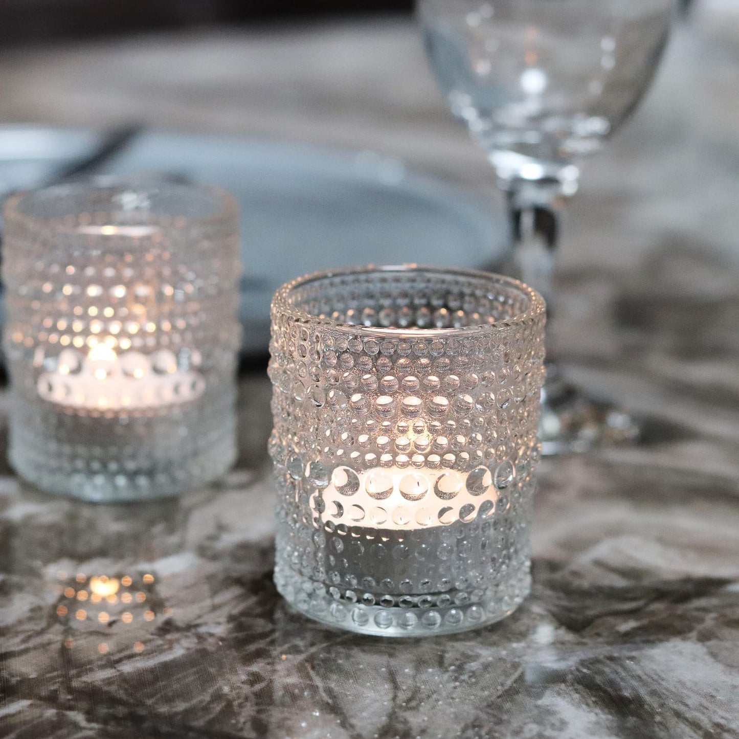 Clear Votive Candle Holders Set 24 PCS Hobnail Glass Tealight Candle Holders for Spring Decor, Easter, Weddings, Birthday Table Centerpiece Decorations