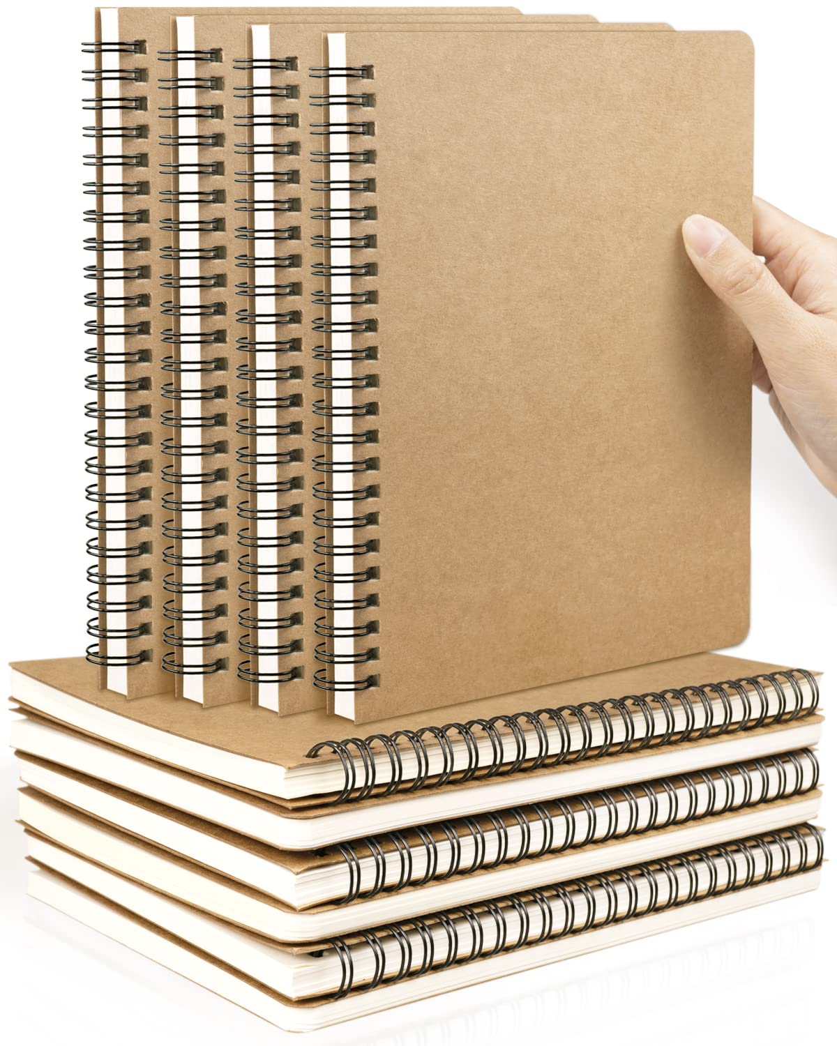 Dynta A5 Spiral Notebooks Blank Journal 10-Pack, Softcover Unlined Sketch Pad for Drawing, Writing, Note Taking Travel Memo Notepads Diary Planner, 100 Pages/ 50 Sheets,8.3 "x 5.8"(Brown)