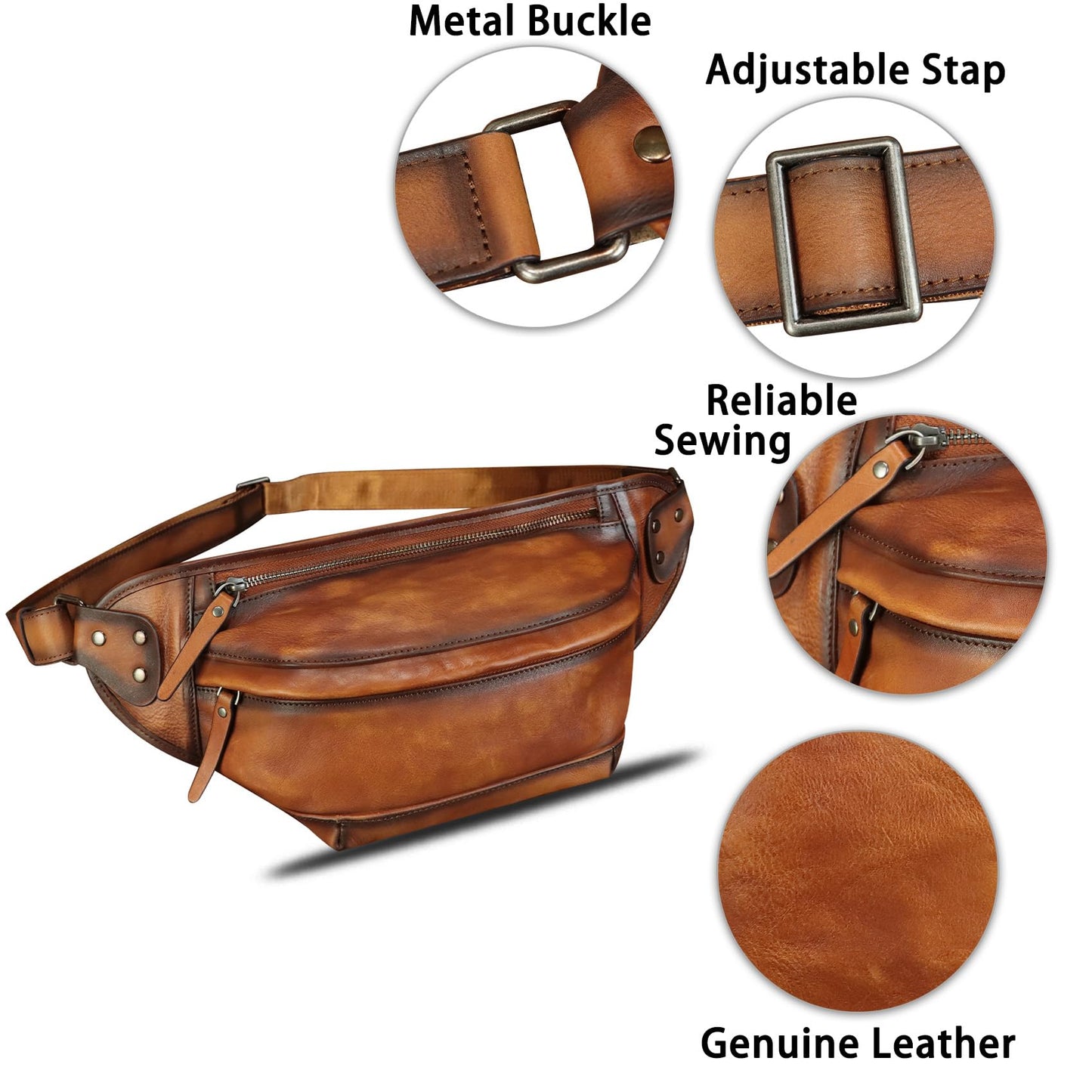 Genuine Leather Fanny Packs for Men and Women Hip Waist Bag Real Leather Fanny Sling Bag Crossbody Chest Purse (Brown)
