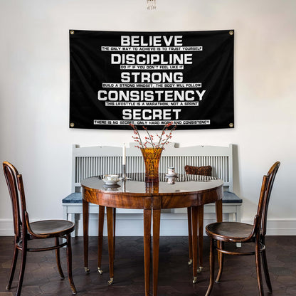 Believe Discipline Motivational Flag 3x5 Feet with 4 Brass Washers for College Dorm Study Man Cave Gym Office Bedroom Motivational Wall Decor. (Discipline Motivational Flag)